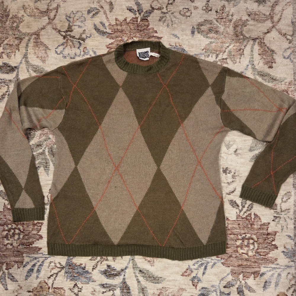 Reclaimed Vintage Argyle Crewneck Sweater - Men's Large